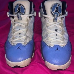 Blue and white Jordan’s two3
